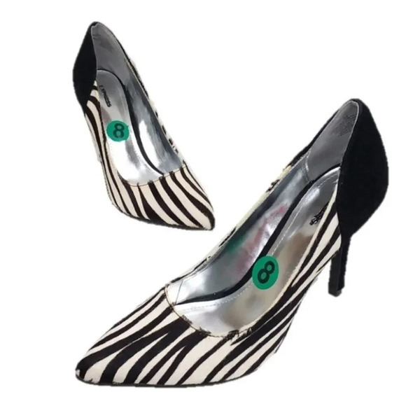 Express Zebra Point Toe Leather Heels - Picture 1 of 5